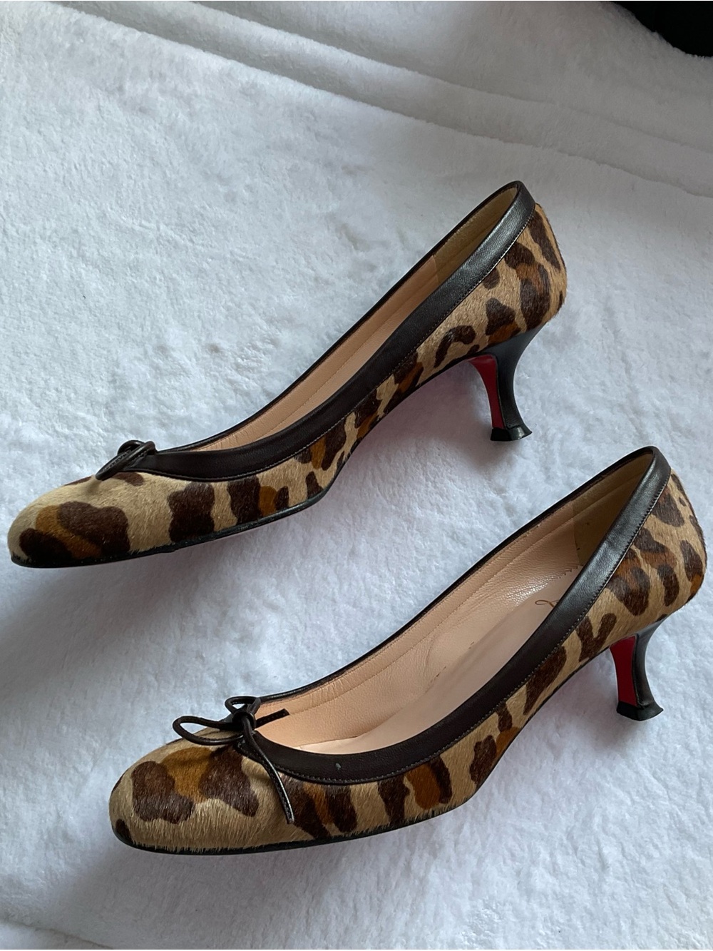 Authentic Christian Louboutin Leopard Print Kitten Heel Pumps - Brown